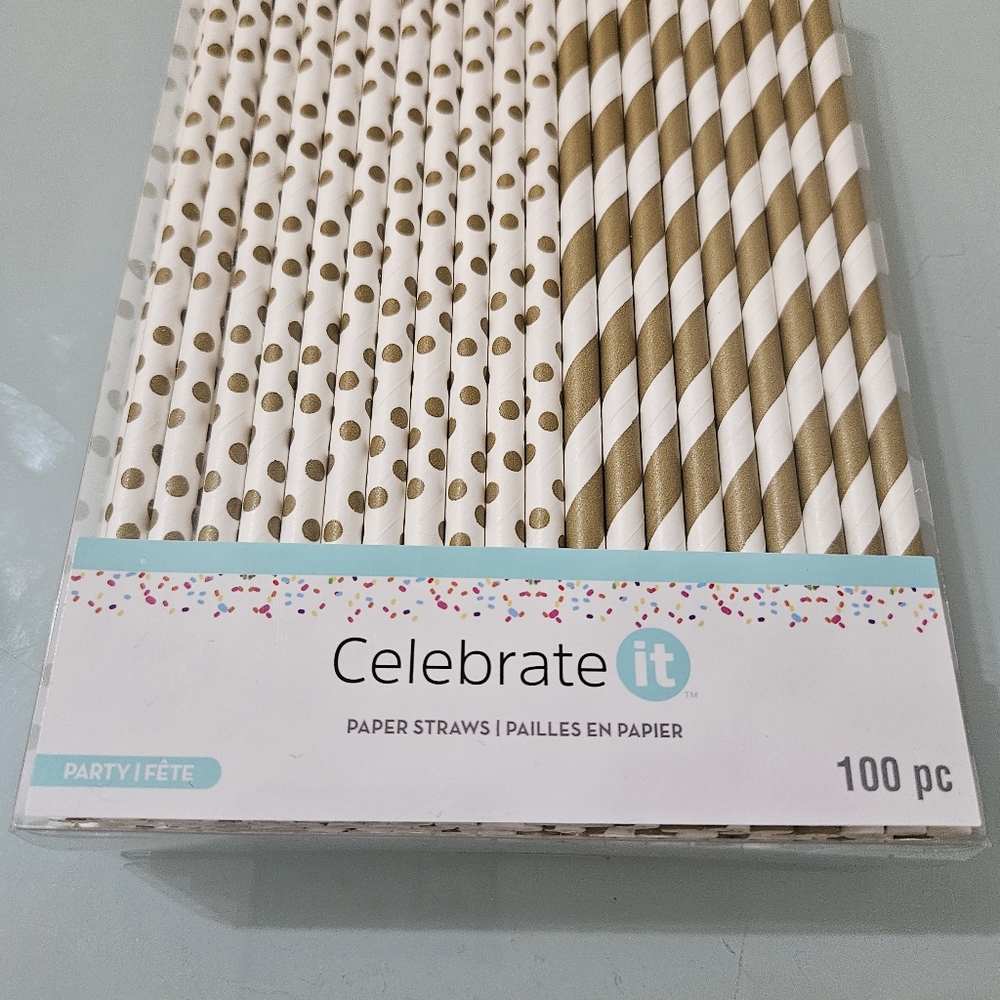 Gold Paper Straws (100 count) - Picture 4 of 6